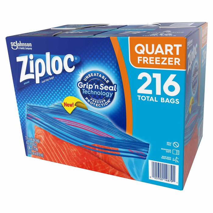 Ziploc Easy Open Tabs Double Zipper Freezer Quart Bags 216 Count