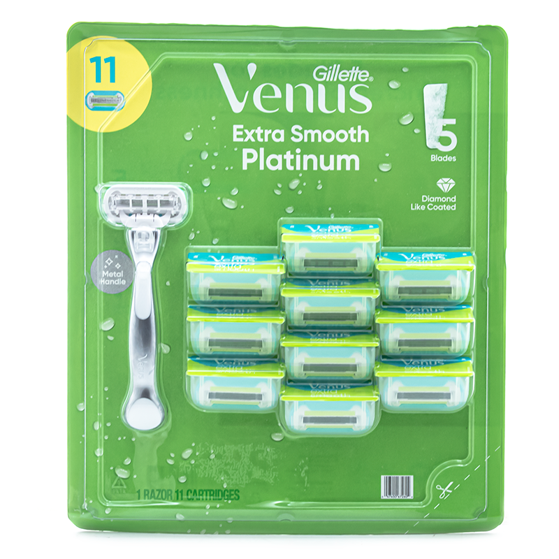 Venus Platinum Extra Smooth Metal Handle Women's Razor, 1 Handle + 11