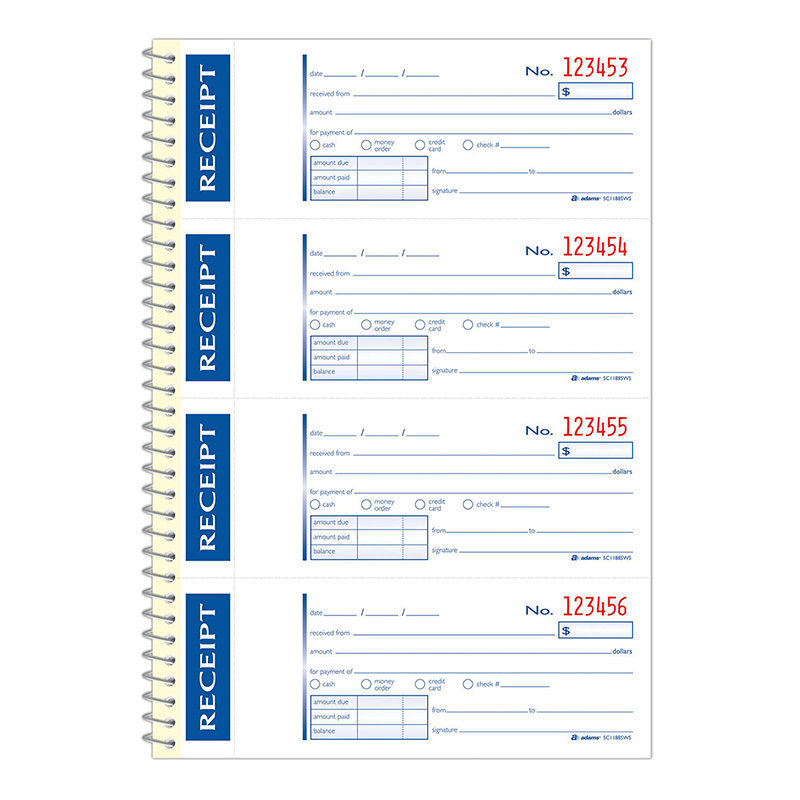 Write 'n Stick Receipt Books Spiral Bound Carbonless Paper, 200