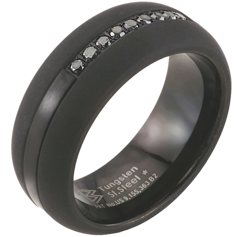 Men's Black Tungsten Carbide .20 CT Diamond Wedding Band ...