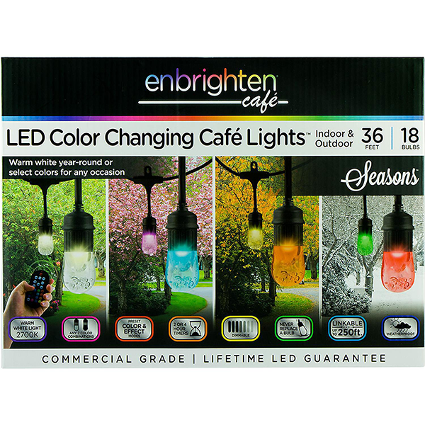 Enbrighten Seasons LED ColorChanging Cafe Lights 36ft. 18 Bulbs