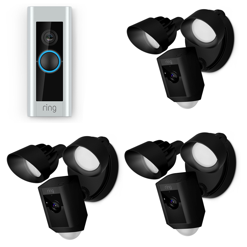 Ring Deluxe Pro Kit Video Doorbell Pro and 3 Floodlight Camera Black