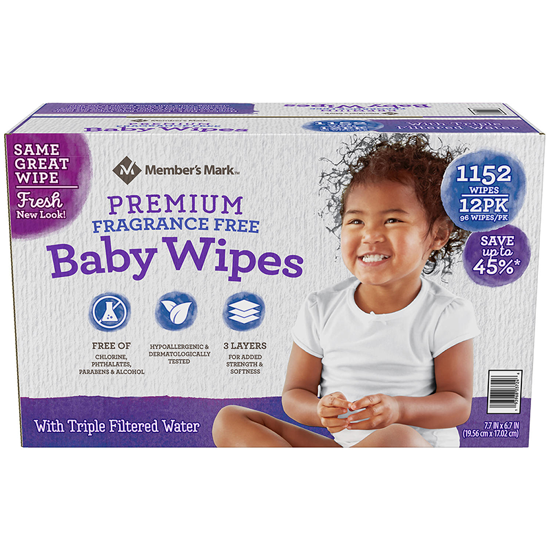 Member's Mark Hypoallergenic Premium Fragrance Free Baby Wipes (1152